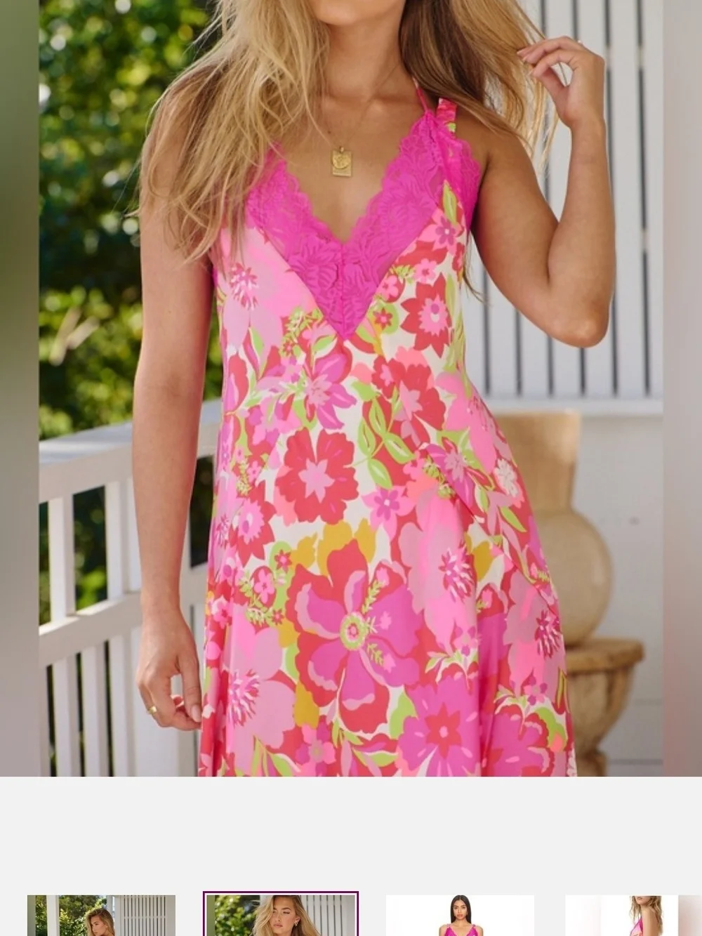 Free People All A Bloom Pink Floral Lace Trim Maxi Slip Dress - Picture 6 of 7